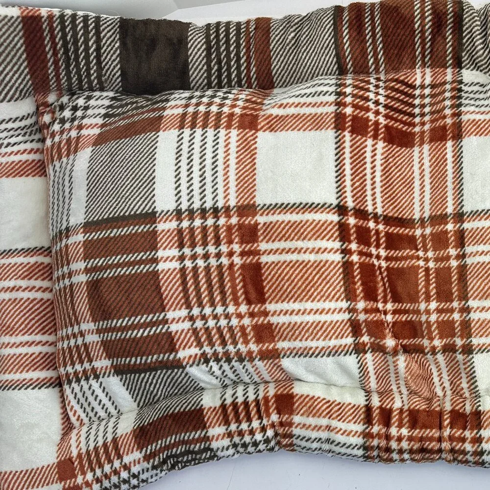 New not used Rectangular Plaid Orange Small Dog Bed/Pillow
